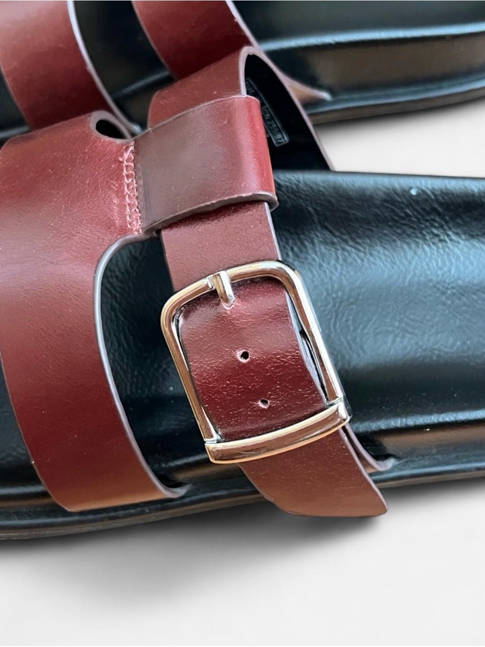Zara Burgundy Triple-strap Slide Sandals with Silver Buckles - Picture 4 of 5